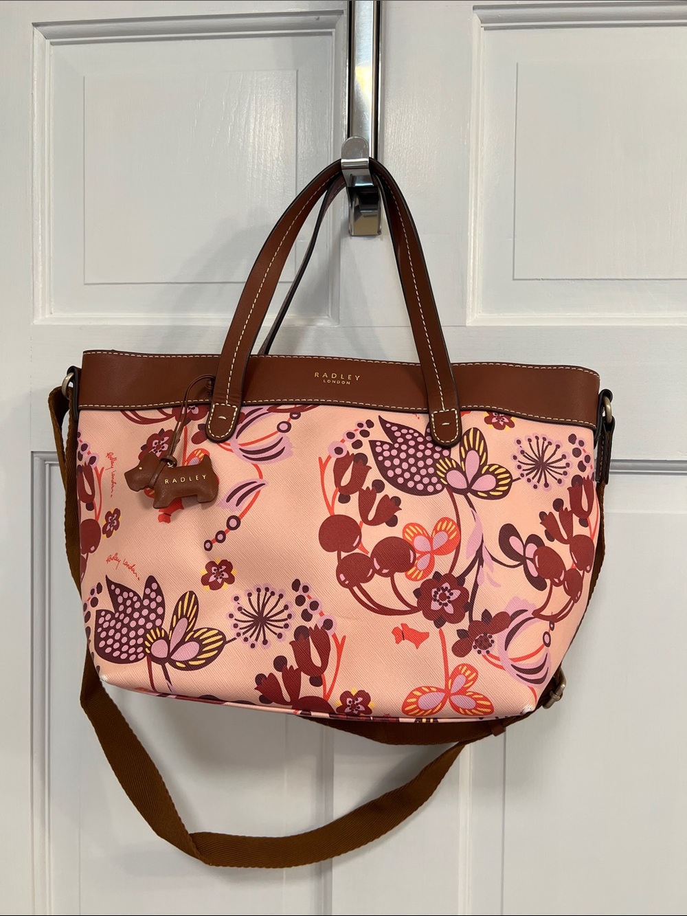 Radley of London Pink Floral Print Tote Bag with Brown Trim and Radley Wallet